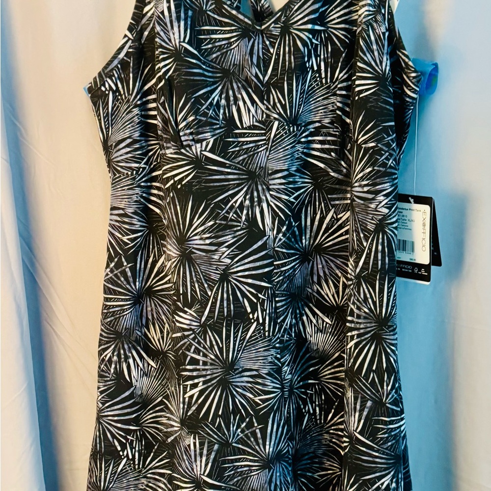 Exofficio UPF-30 Odor Control Monochrome Palms Midi Dress Size XL NWT